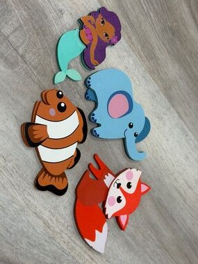 Wooden Animal Mermaid Wall Decor Cutouts Kids Room Craft Set Painted